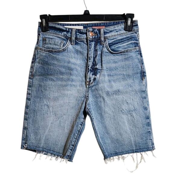 ANTHROPOLOGIE Pilcro Straight Bermuda Jean Shorts 25 Light Wash Distressed Raw - Picture 1 of 9